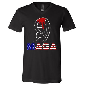 Donald Trump Maga Gun Shot To The Ear V-Neck T-Shirt