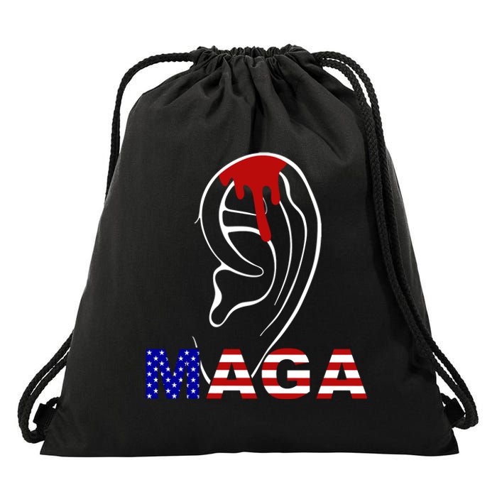 Donald Trump Maga Gun Shot To The Ear Drawstring Bag