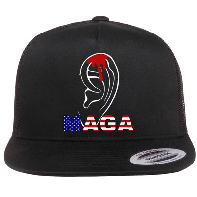 Donald Trump Maga Gun Shot To The Ear Flat Bill Trucker Hat