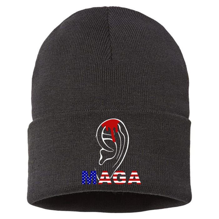 Donald Trump Maga Gun Shot To The Ear Sustainable Knit Beanie