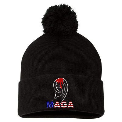 Donald Trump Maga Gun Shot To The Ear Pom Pom 12in Knit Beanie