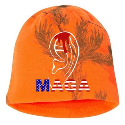 Donald Trump Maga Gun Shot To The Ear Kati - Camo Knit Beanie