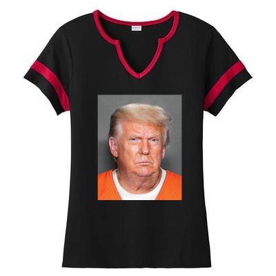 Donald Trump Mugshot MAGA 2024 Front & Back Ladies Halftime Notch Neck Tee