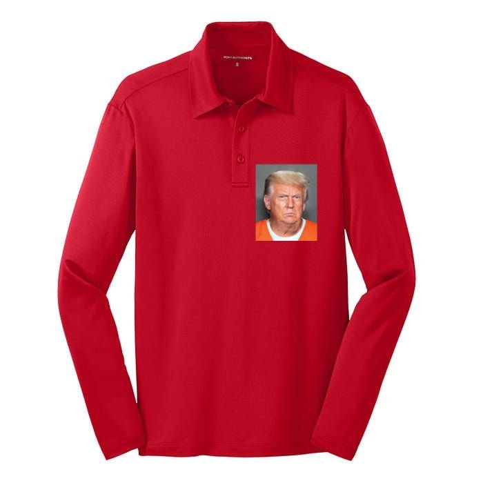 Donald Trump Mugshot MAGA 2024 Front & Back Silk Touch Performance Long Sleeve Polo