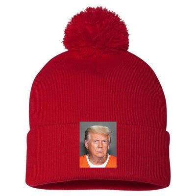 Donald Trump Mugshot MAGA 2024 Front & Back Pom Pom 12in Knit Beanie