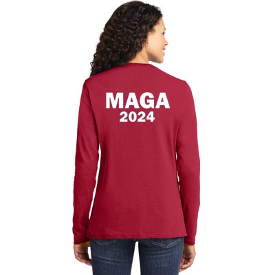 Donald Trump Mugshot MAGA 2024 Front & Back Ladies Long Sleeve Shirt