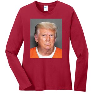 Donald Trump Mugshot MAGA 2024 Front & Back Ladies Long Sleeve Shirt