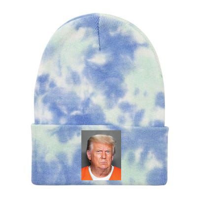 Donald Trump Mugshot MAGA 2024 Front & Back Tie Dye 12in Knit Beanie