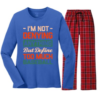 Define Too Much Baseball Funny Baseball Player Humor Gift Women's Long Sleeve Flannel Pajama Set 