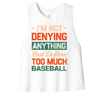 Define Too Much Baseball Funny Baseball Player Humor Gift Women's Racerback Cropped Tank