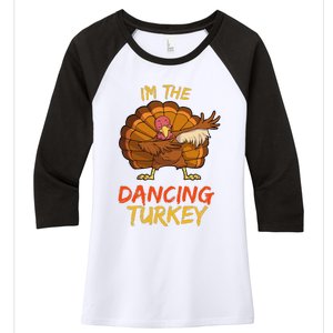 Dancing Turkey Matching Family Group Thanksgiving Party Pj Women's Tri-Blend 3/4-Sleeve Raglan Shirt