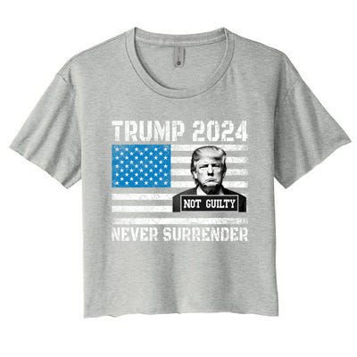 Donald Trump Mugshot President Trump Never Surrender Gift Women's Crop Top Tee