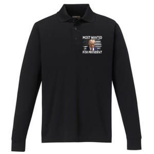 Donald Trump Most Wanted For President 2024 Pro Mugshot Performance Long Sleeve Polo