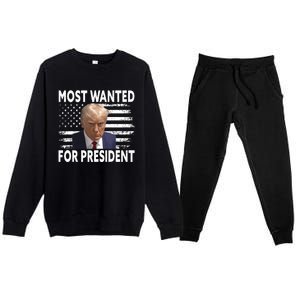 Donald Trump Most Wanted For President 2024 Pro Mugshot Premium Crewneck Sweatsuit Set