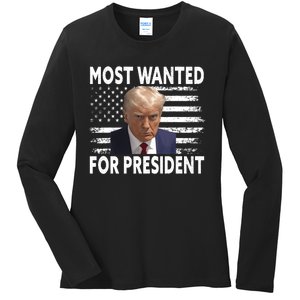 Donald Trump Most Wanted For President 2024 Pro Mugshot Ladies Long Sleeve Shirt