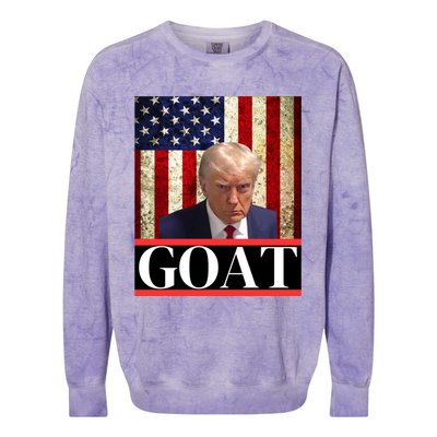 Donald Trump Mug Shot Goat Design American Flag Maga Funny Gift Colorblast Crewneck Sweatshirt