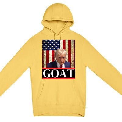 Donald Trump Mug Shot Goat Design American Flag Maga Funny Gift Premium Pullover Hoodie