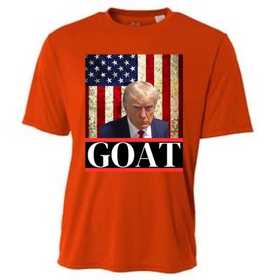 Donald Trump Mug Shot Goat Design American Flag Maga Funny Gift Cooling Performance Crew T-Shirt