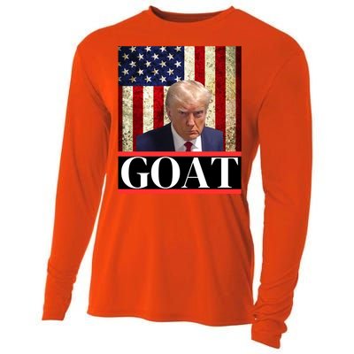 Donald Trump Mug Shot Goat Design American Flag Maga Funny Gift Cooling Performance Long Sleeve Crew