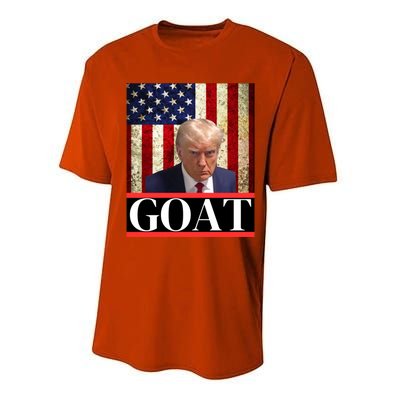 Donald Trump Mug Shot Goat Design American Flag Maga Funny Gift Performance Sprint T-Shirt