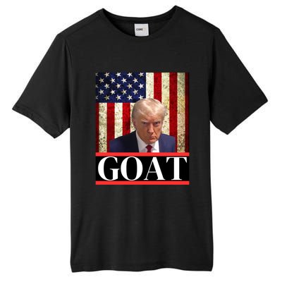 Donald Trump Mug Shot Goat Design American Flag Maga Funny Gift Tall Fusion ChromaSoft Performance T-Shirt