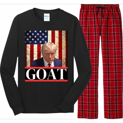 Donald Trump Mug Shot Goat Design American Flag Maga Funny Gift Long Sleeve Pajama Set