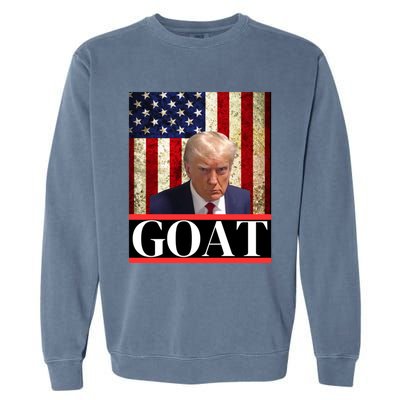 Donald Trump Mug Shot Goat Design American Flag Maga Funny Gift Garment-Dyed Sweatshirt