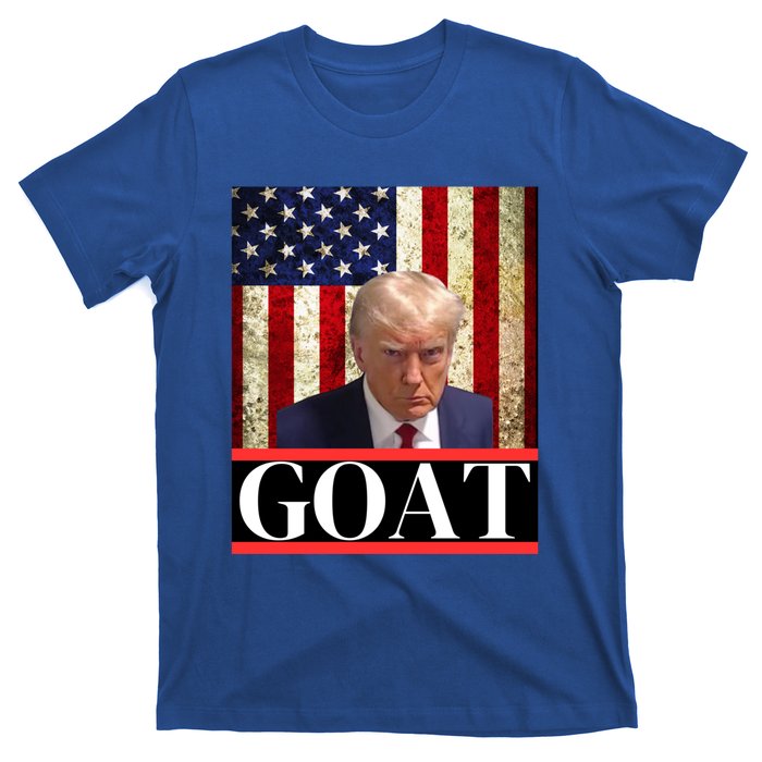 Donald Trump Mug Shot Goat Design American Flag Maga Funny Gift T-Shirt