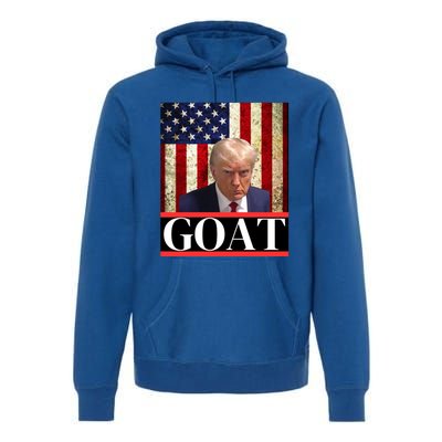 Donald Trump Mug Shot Goat Design American Flag Maga Funny Gift Premium Hoodie