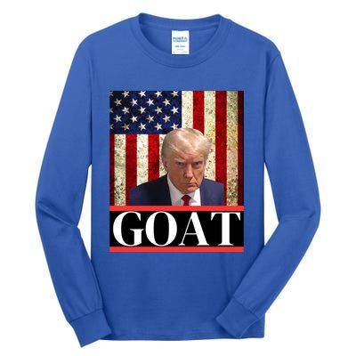 Donald Trump Mug Shot Goat Design American Flag Maga Funny Gift Tall Long Sleeve T-Shirt