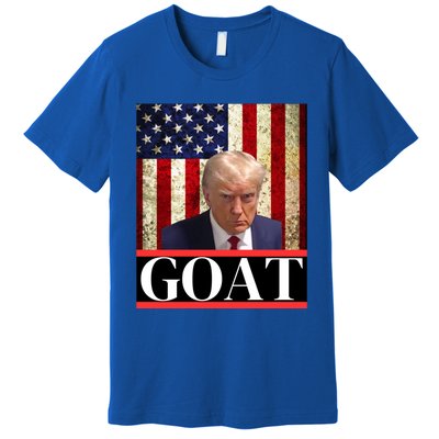 Donald Trump Mug Shot Goat Design American Flag Maga Funny Gift Premium T-Shirt