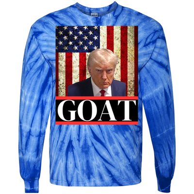 Donald Trump Mug Shot Goat Design American Flag Maga Funny Gift Tie-Dye Long Sleeve Shirt