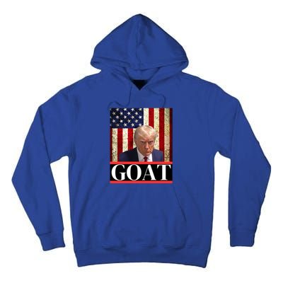 Donald Trump Mug Shot Goat Design American Flag Maga Funny Gift Tall Hoodie