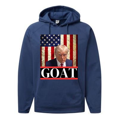 Donald Trump Mug Shot Goat Design American Flag Maga Funny Gift Performance Fleece Hoodie