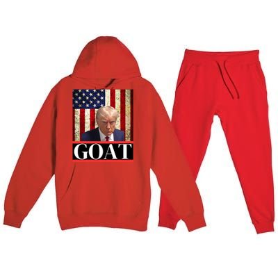 Donald Trump Mug Shot Goat Design American Flag Maga Funny Gift Premium Hooded Sweatsuit Set