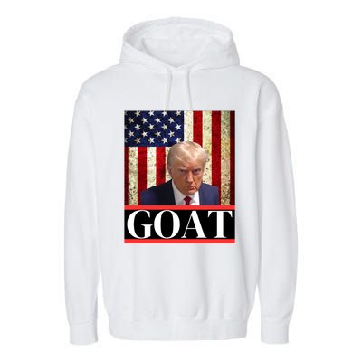 Donald Trump Mug Shot Goat Design American Flag Maga Funny Gift Garment-Dyed Fleece Hoodie