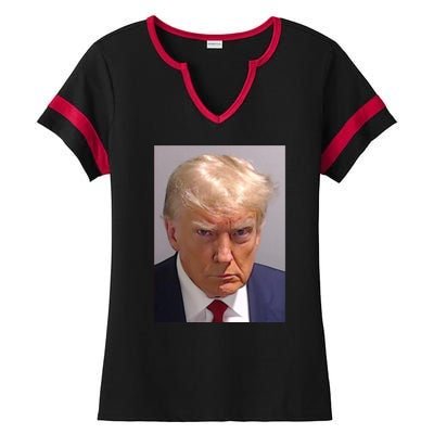 Donald Trump Mugshot Ladies Halftime Notch Neck Tee