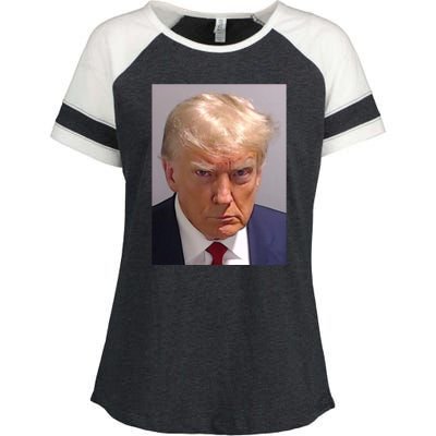 Donald Trump Mugshot Enza Ladies Jersey Colorblock Tee