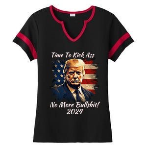 Donald Trump My President 2024 America Mug Shot Flag Ladies Halftime Notch Neck Tee