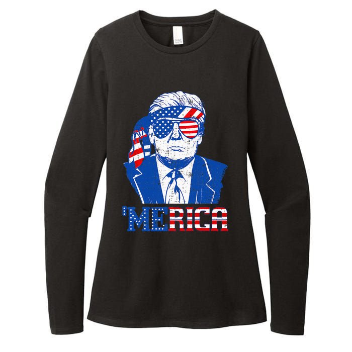 Donald Trump Merica Trump Sunglass Us Flag Womens CVC Long Sleeve Shirt