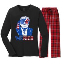 Donald Trump Merica Trump Sunglass Us Flag Women's Long Sleeve Flannel Pajama Set 