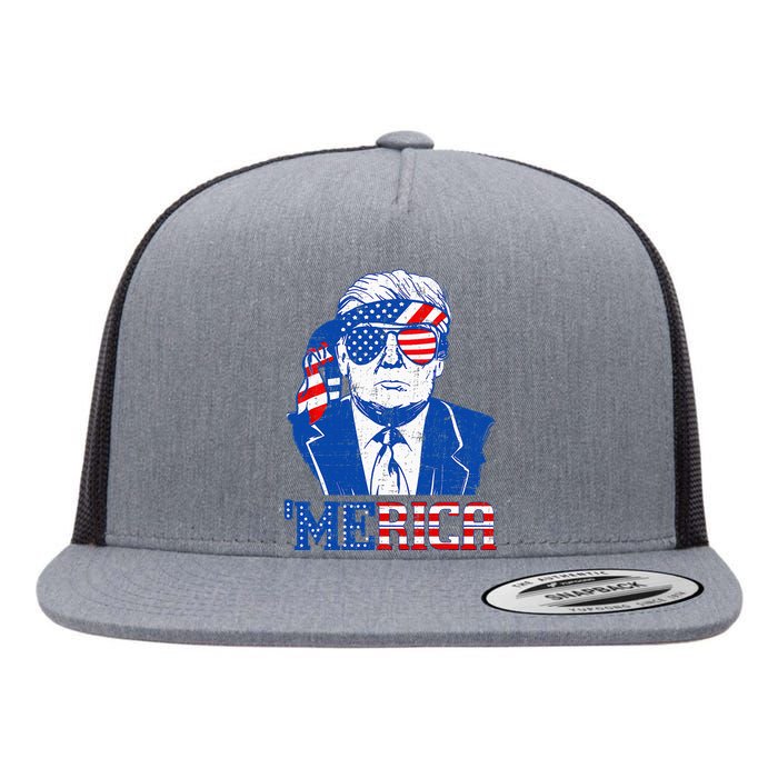 Donald Trump Merica Trump Sunglass Us Flag Flat Bill Trucker Hat