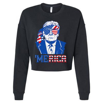 Donald Trump Merica Trump Sunglass Us Flag Cropped Pullover Crew