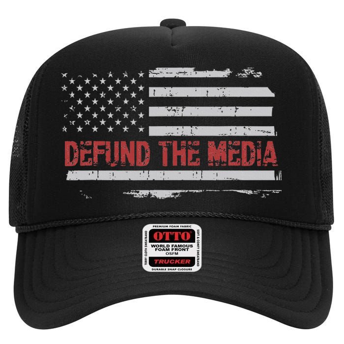 Defund The Media Defund Mainstream Media High Crown Mesh Back Trucker Hat