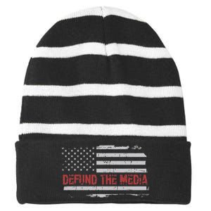 Defund The Media Defund Mainstream Media Striped Beanie with Solid Band