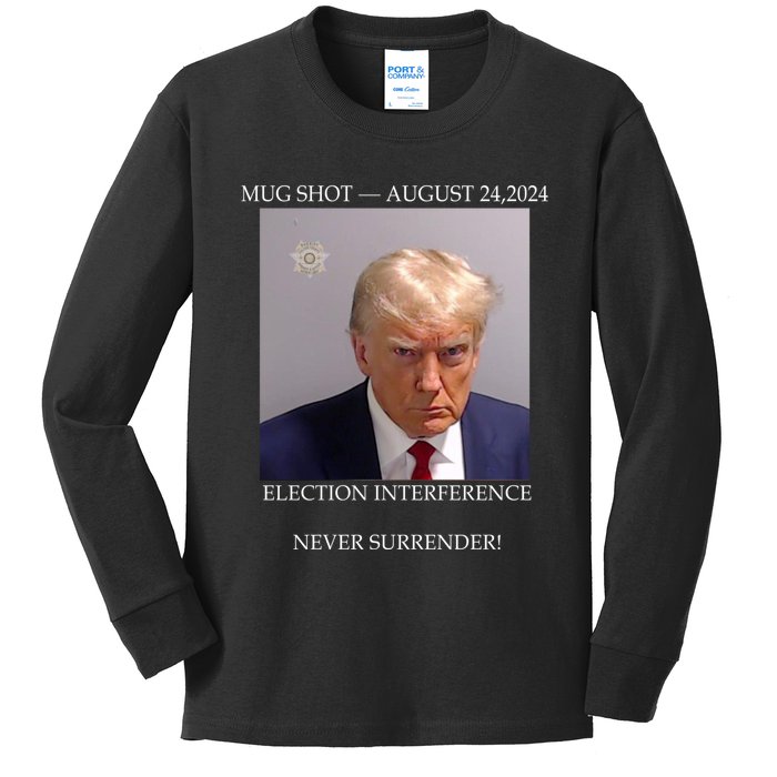 Donald Trump Mug Shot August 24 2024 Election Interference Kids Long Sleeve Shirt