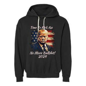 Donald Trump My President 2024 America Mug Shot Flag Funny Garment-Dyed Fleece Hoodie