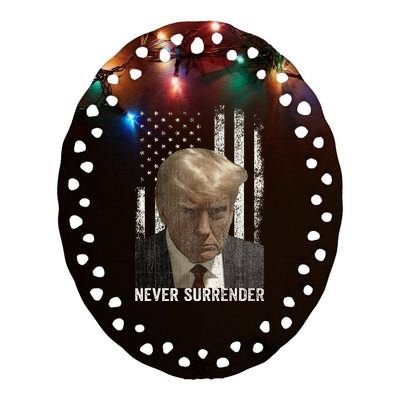 Donald Trump Mugshot Never Surrender Ceramic Oval Ornament