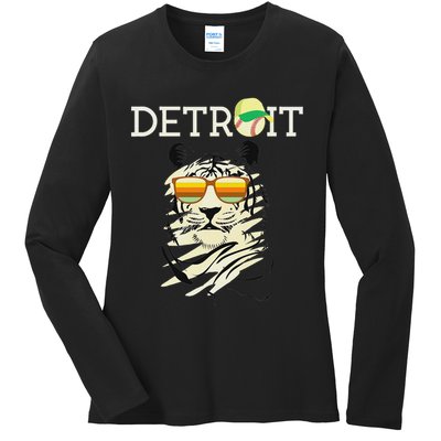 Distressed Tiger Mascot Cool Detroit Tiger Ladies Long Sleeve Shirt