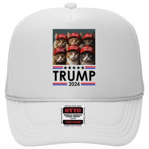 Donald Trump Make Cats Safe Again 2024 High Crown Mesh Back Trucker Hat